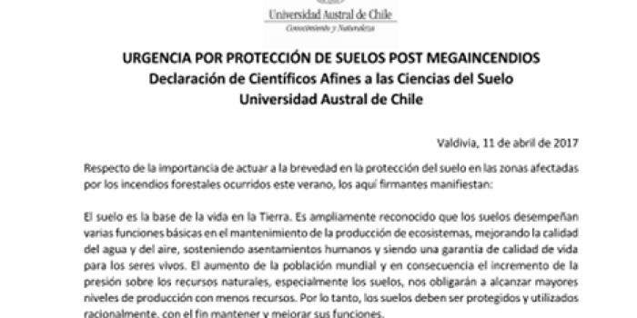 Declaración Ciencias del Suelo MEGAINCENDIOS